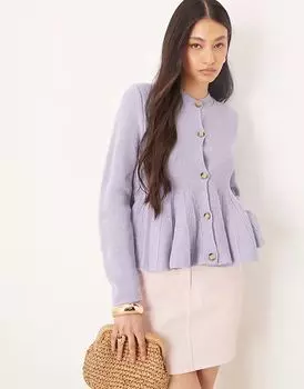 Кардиган ASOS DESIGN с круглым вырезом и структурированной оборкой по низу синего цвета
