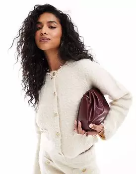 Кардиган ASOS DESIGN с круглым вырезом из пряжи букле кремового цвета