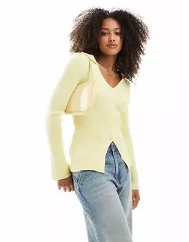 Кардиган ASOS DESIGN с V-образным вырезом и воротником в рубчик цвета пахты