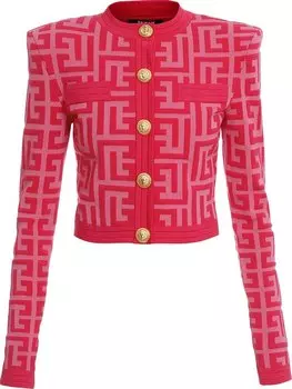 Кардиган Balmain Cropped Maxi Monogram Knitted Cardigan 'Pink', розовый