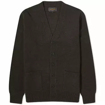 Кардиган Beams Plus 7G Elbow Patch, оливковое