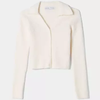 Кардиган Bershka Button-up Polo Collar, кремовый