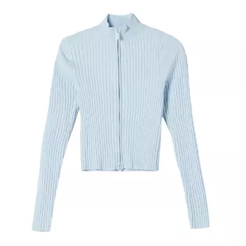 Кардиган Bershka High Neck With Rib And Zip Detail, голубой