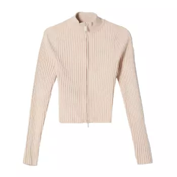 Кардиган Bershka High Neck With Rib And Zip Detail, песочный