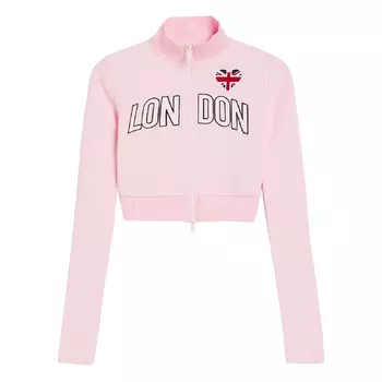 Кардиган Bershka Long Sleeve Embroidered With Zip, розовый