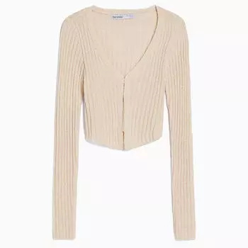 Кардиган Bershka Rustic Cropped, кремовый