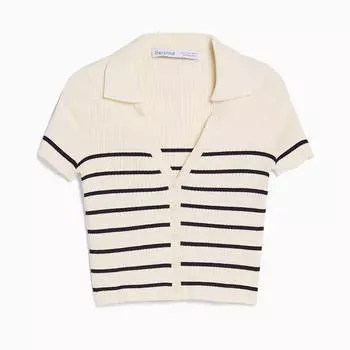 Кардиган Bershka Short Sleeve Polo Collar, кремовый