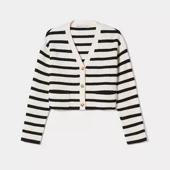 Кардиган Bershka Striped Ribbed, кремовый/черный