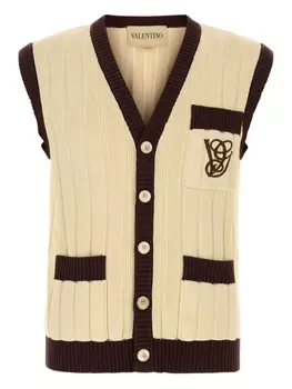 Кардиган без рукавов в рубчик Valentino Garavani, нейтральный