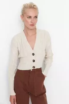 Кардиган - Бежевый - Классический крой Trendyol, бежевый