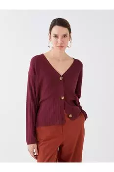 Кардиган - Бордовый - Классический крой LC Waikiki, бордовый