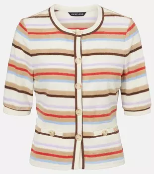 Кардиган Brendan из хлопковой смеси в полоску Veronica Beard, Stone Khaki Multi