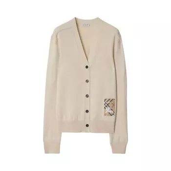 Кардиган Burberry Check Label Wool Cardigan Nutmeg, желто-коричневый