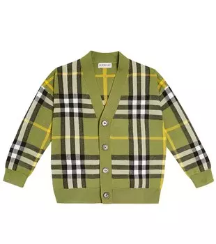 Кардиган burberry в клетку из шерсти и хлопка Burberry Kids, зеленый