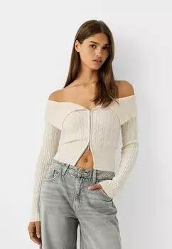 Кардиган CABLE BARDOT Bershka, белый