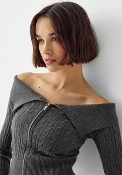Кардиган CABLE BARDOT Bershka, серый