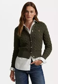 Кардиган CABLE KNIT COTTON CREWNECK CARDIGAN Polo Ralph Lauren, оливковый