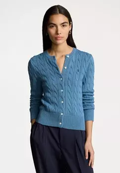 Кардиган CABLE KNIT COTTON CREWNECK CARDIGAN Ralph Lauren, светло-голубой