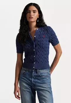 Кардиган CABLE KNIT COTTON SHORT SLEEVE CARDIGAN Polo Ralph Lauren, синий