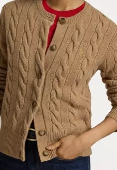 Кардиган CABLE KNIT WOOL CASHMERE CARDIGAN Polo Ralph Lauren, коричневый
