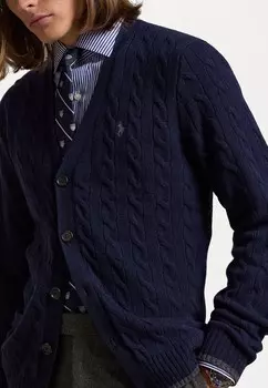 Кардиган CABLE KNIT WOOL CASHMERE CARDIGAN Ralph Lauren, темно-синий