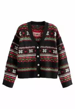 Кардиган CHRISTMAS FAIR ISLE PATTERN BUTTON UP REGULAR FIT Next, черный