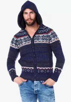 Кардиган Cipo & Baxx с утепляющим капюшоном, цвет Blau-Mehrfarbig