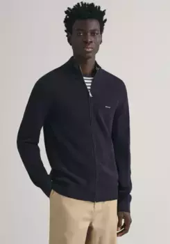 Кардиган "COTTON PIQUE ZIP CARDIGAN" с вышитым логотипом на груди Gant, синий