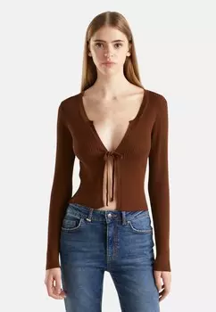 Кардиган CROPPED WITH LACES. United Colors of Benetton, коричневый