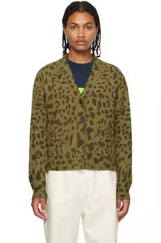 Кардиган цвета хаки и коричневого леопарда We11done