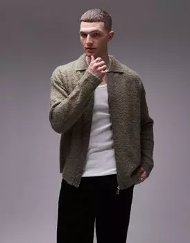 Кардиган цвета хаки на молнии из букле Topman
