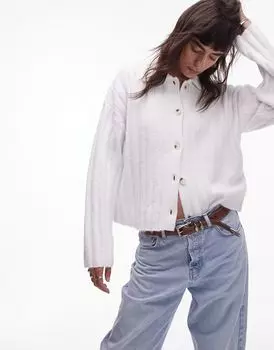 Кардиган цвета слоновой кости с вязаным воротником Topshop