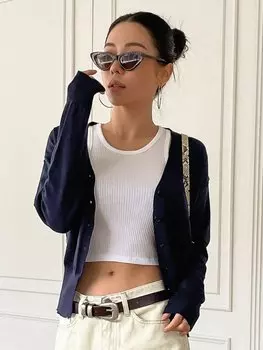 Кардиган DAZY, заниженная линия плеча, пуговицы спереди, темно-синий