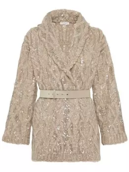 Кардиган Dazzling с вышивкой Brunello Cucinelli, нейтральный цвет