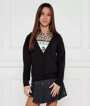 Кардиган детский Guess на пуговицах с логотипом бренда, черный