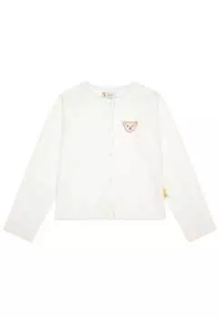 Кардиган для девочек - аппликация Тедди с круглым вырезом и планкой на пуговицах хлопок Steiff, цвет natur