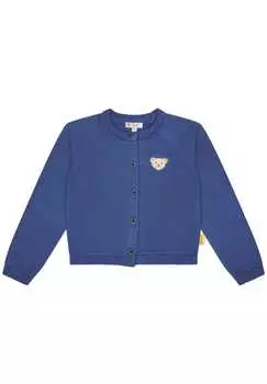 Кардиган для девочек - аппликация Тедди с круглым вырезом и планкой на пуговицах хлопок Steiff, синий