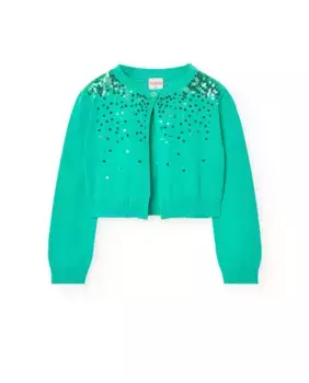 Кардиган для девочек с пайетками и застежкой на пуговицы Boboli, зеленый