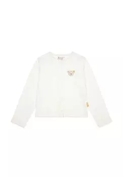 Кардиган для девочки - аппликация в виде тедди, круглый вырез, планка с пуговицами, хлопок Steiff, цвет Natur