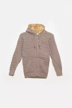 Кардиган для мальчика из трикотажа с меховой отделкой JackandRoy, светло-коричневый