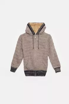 Кардиган для мальчика из трикотажа с меховой отделкой JackandRoy, светло-коричневый