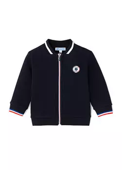 Кардиган для мальчика темно-синего цвета на молнии с розеткой Jacadi Paris