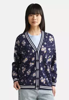 Кардиган DROPPED SHOULDER FLORAL MOTIF AND STRIPED HEMS United Colors of Benetton, синий