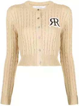 Кардиган фактурной вязки с нашивкой-логотипом Rokh, нейтральный
