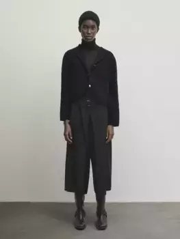 Кардиган фактурной вязки с золотыми пуговицами Massimo Dutti, синий