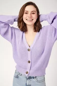Кардиган - Фиолетовый - Классический крой Happiness stanbul, фиолетовый