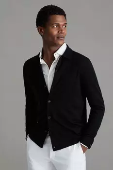 Кардиган Forbes из мериносовой шерсти с пуговицами Reiss, черный