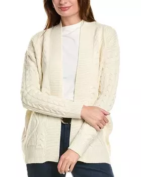Кардиган Forte Cashmere Luxe Cable из смеси шерсти и кашемира, белый