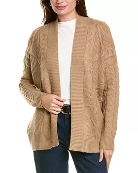 Кардиган Forte Cashmere Luxe Cable из смеси шерсти и кашемира, коричневый