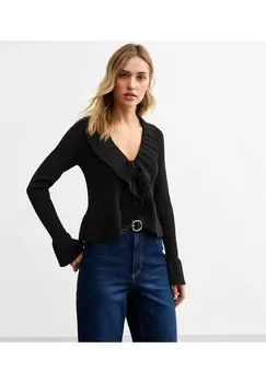 Кардиган FRILLY TRIM TIE FRONT POINTELLE New Look, черный